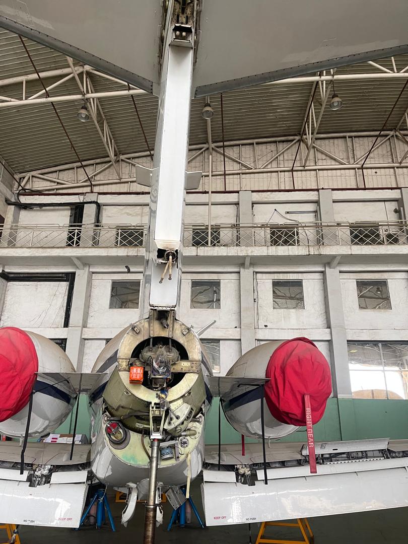 Business jet in for maintenance