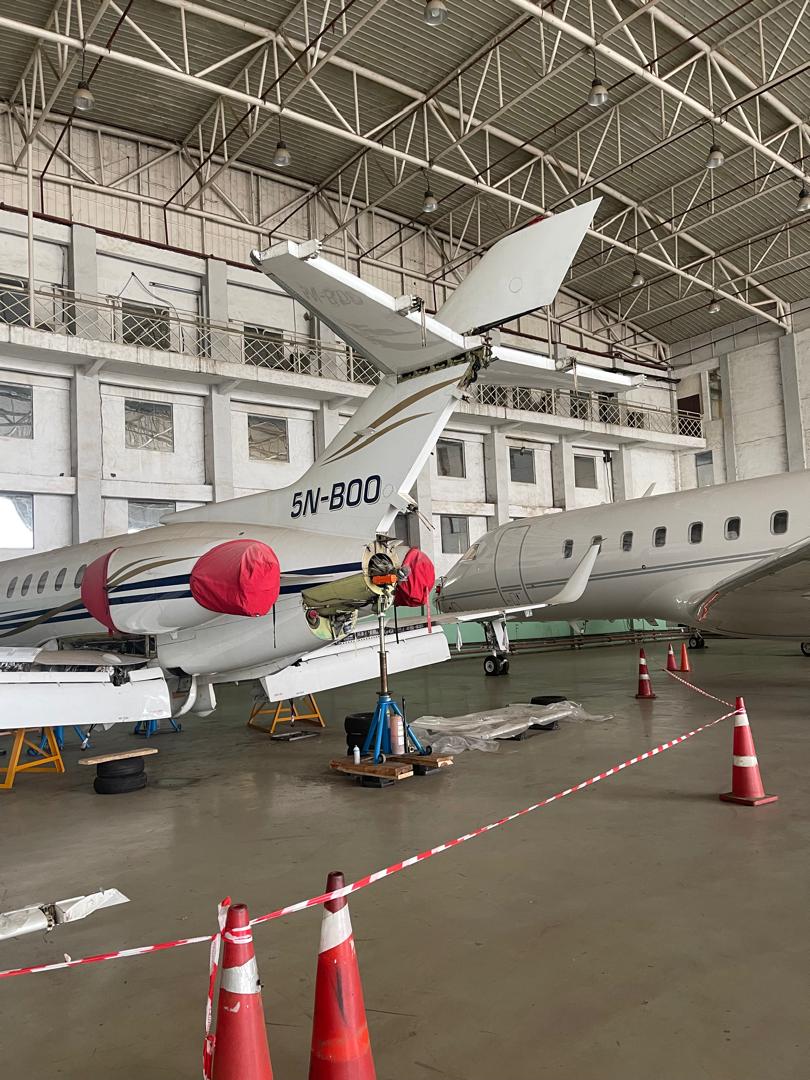 Inside the hangar